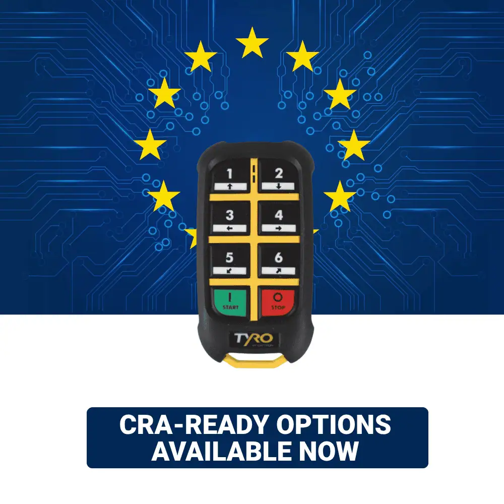 Trasmettitore radio industriale wireless Musca 2S dotato di opzioni conformi al Cyber Resilience Act (CRA) per un controllo sicuro dei macchinari