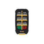Front-facing Tyro Pump Boss Musca 2S transmitter showing six-button labels for concrete pump control