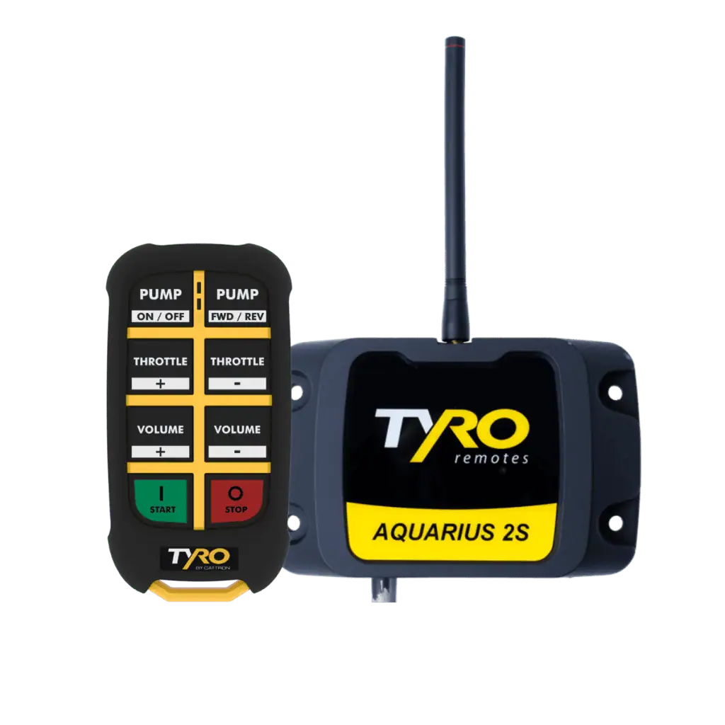 Tyro Pump Boss Musca Package includes the Musca 2S transmitter and Aquarius 2S receiver for concrete line pumping