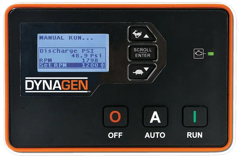 pohled zepředu na ovládací panel motoru dynagen te410