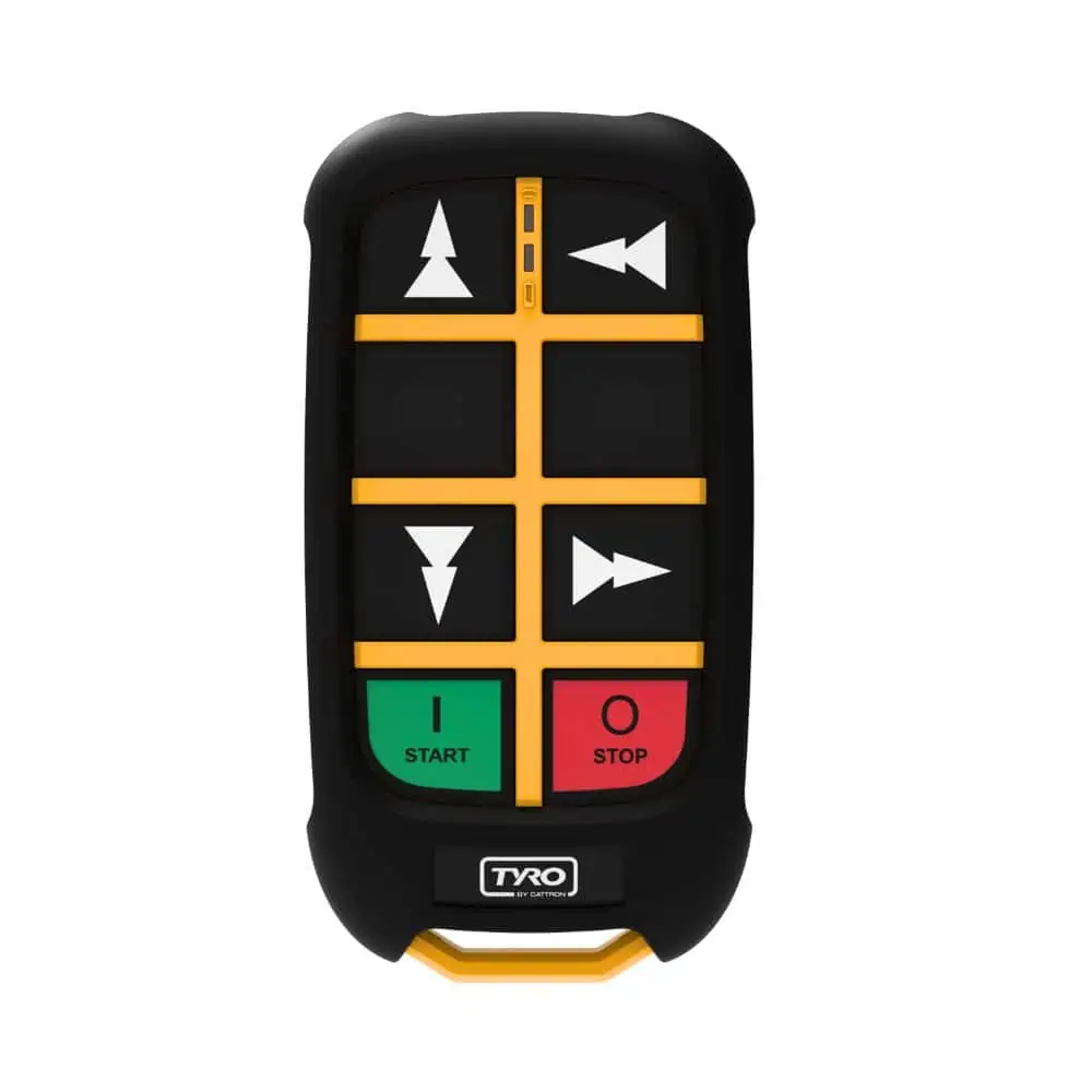 Transmissor Tyro 2x2 com botões para operação de dois movimentos e uma velocidade