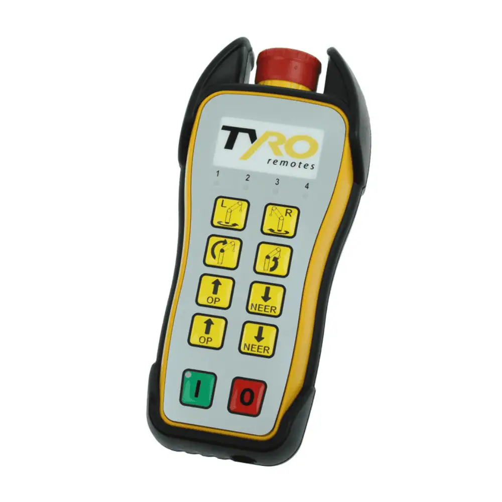 een Tyro Pyxis 1S Safe radiografische afstandsbediening met 8 functies, in perspectief