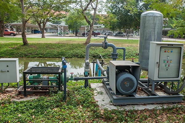 Water Sewage Pump Station Next to Retention Pond
